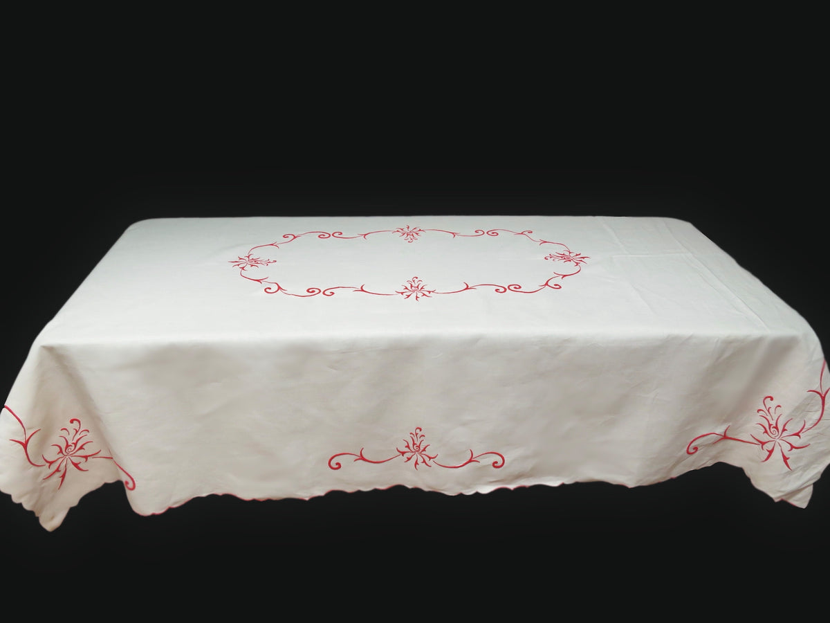 &quot;Fire&quot; Vintage Marghab Madeira Linen Tablecloth, 72x90&quot;