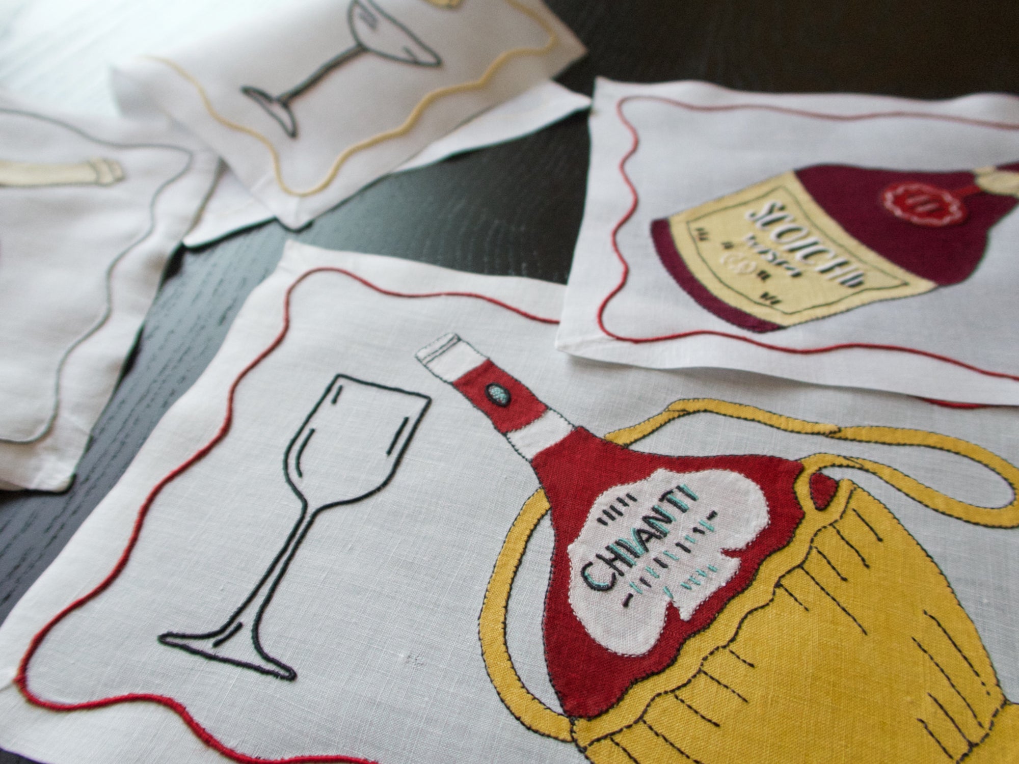 Mixed Drinks Vintage Madeira Linen Cocktail Napkins, Set of 8