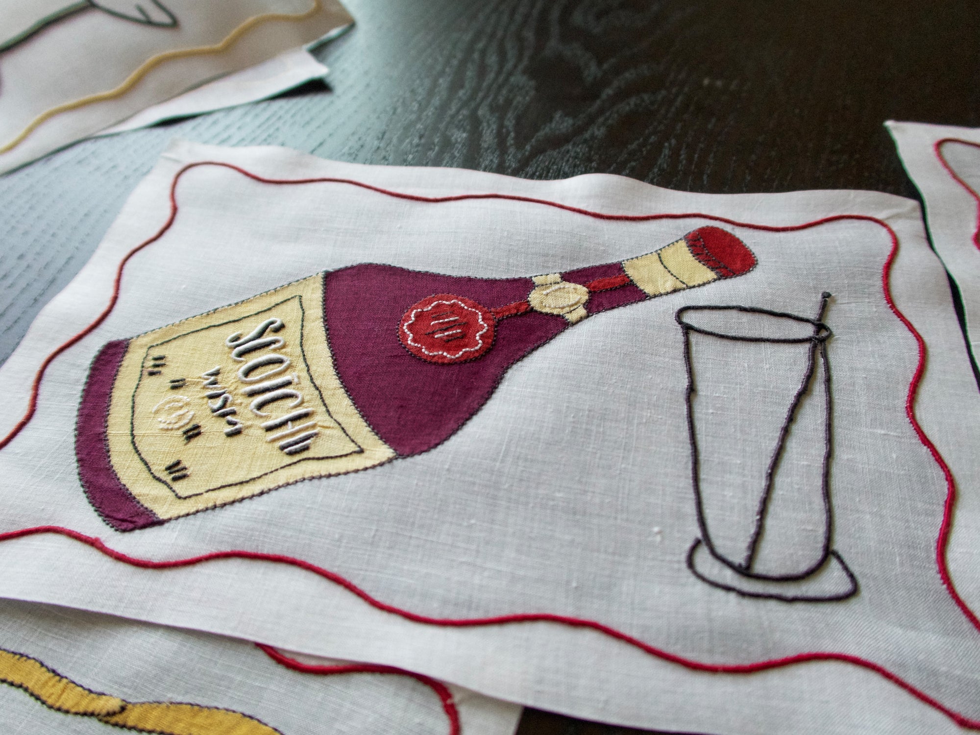 Mixed Drinks Vintage Madeira Linen Cocktail Napkins, Set of 8