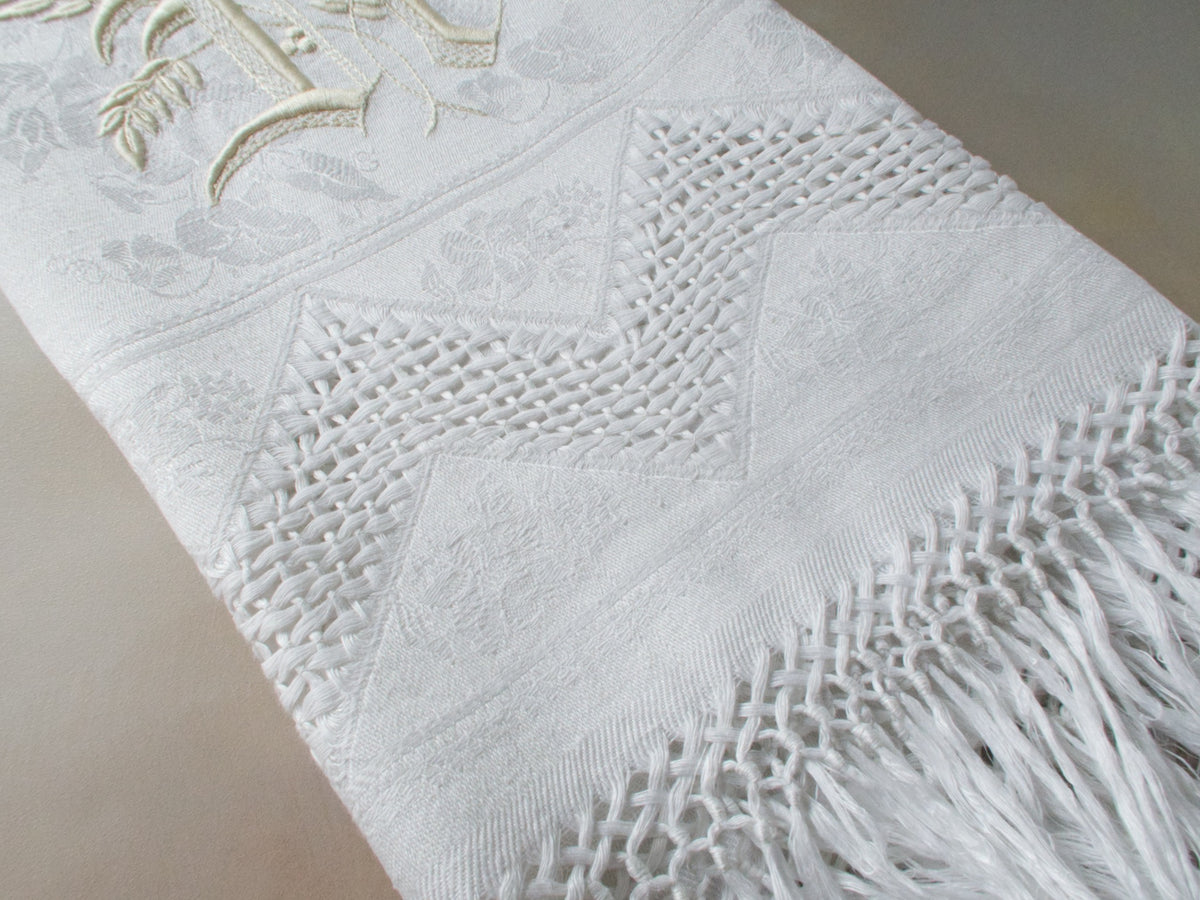 Gothic Monogram &quot;R&quot; Fringed Linen Damask Show Towel 22x44