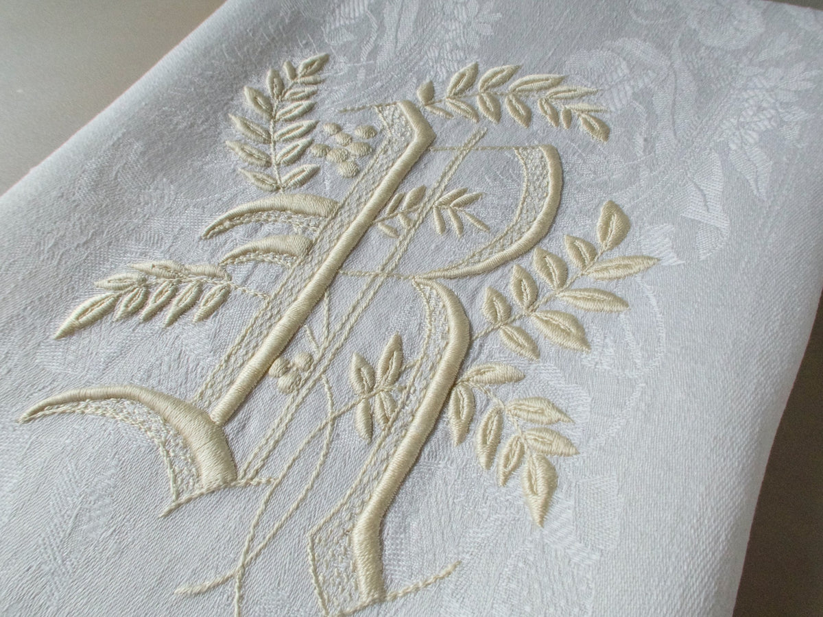 Gothic Monogram &quot;R&quot; Fringed Linen Damask Show Towel 22x44