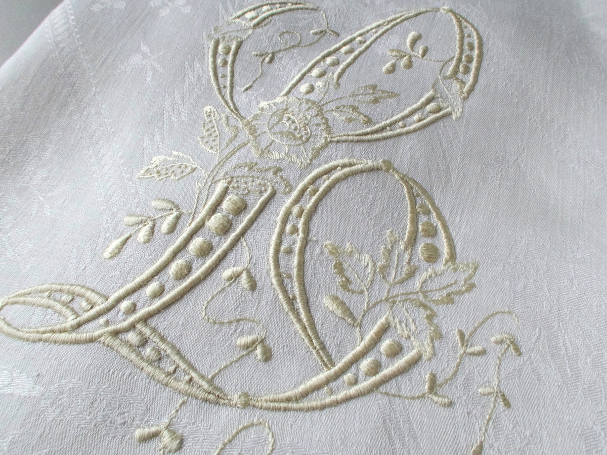 Monogram &quot;L&quot; Fringed Italian Linen Damask Show Towel 25x50