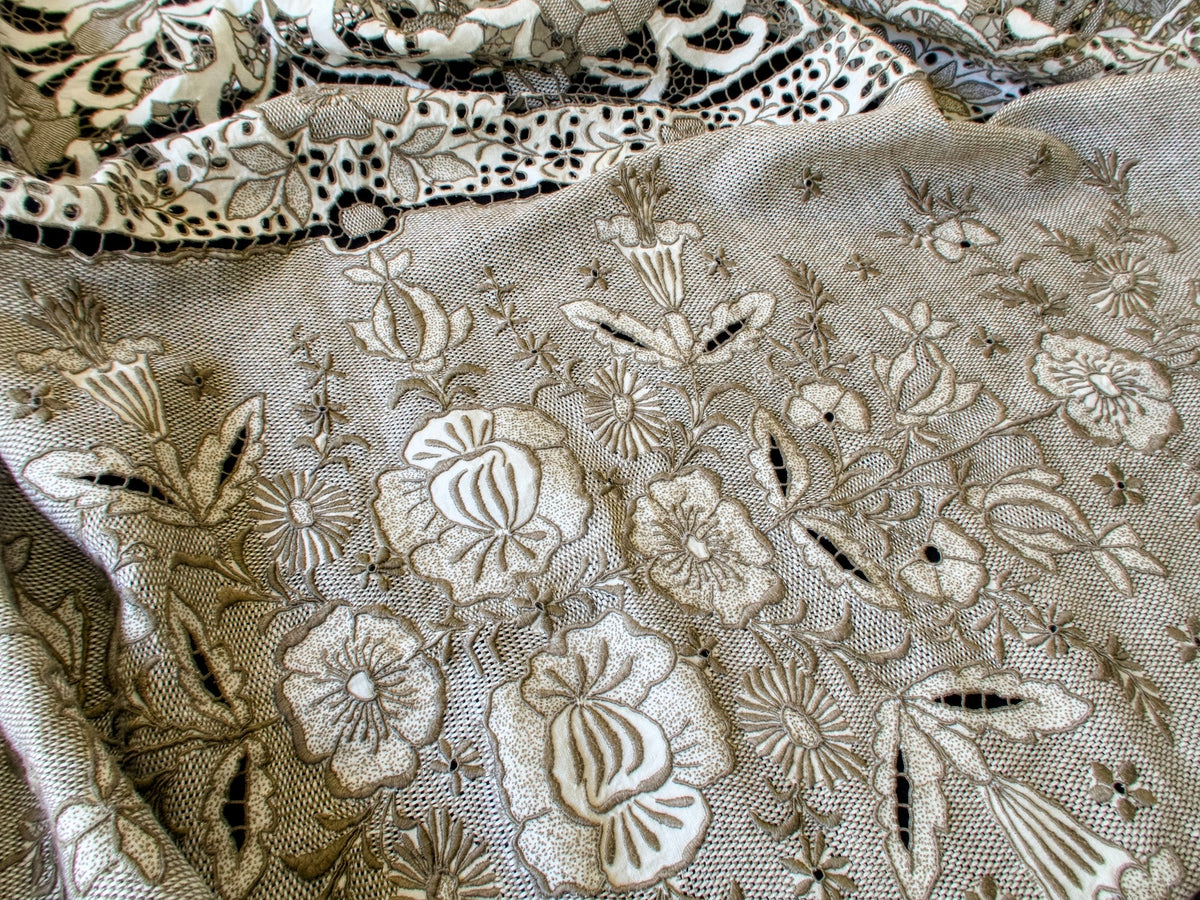 Extraordinary Vintage Madeira Richelieu Tablecloth 80x107