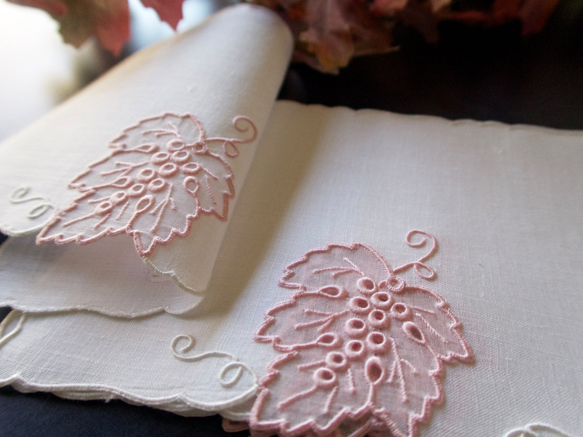 Pink Leaves &amp; Grapes Vintage Madeira Cocktail Napkins, Set of 6