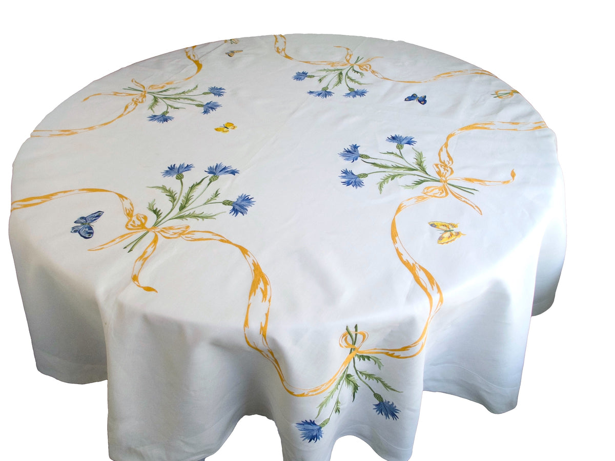 Butterflies &amp; Flowers Vintage D Porthault Beauvais Embroidery 77&quot; Round Tablecloth