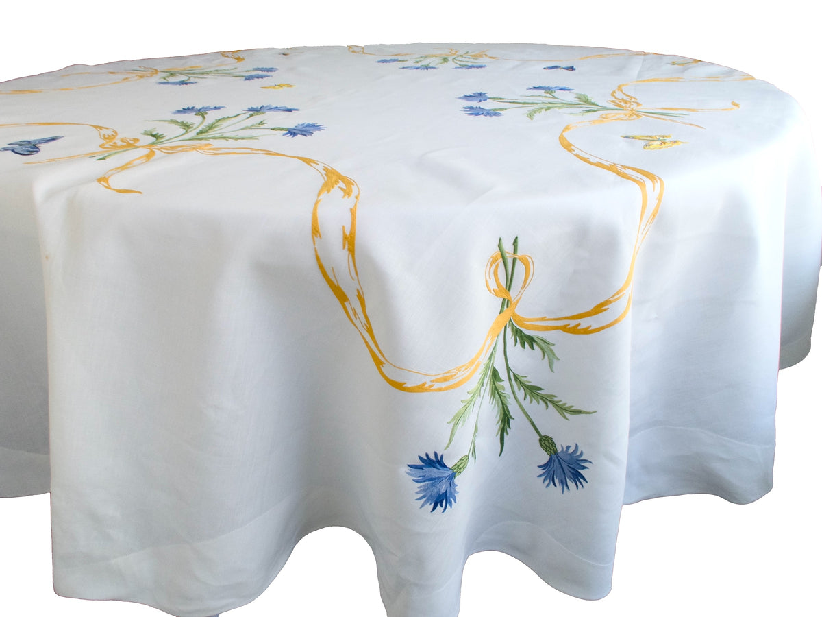 Butterflies &amp; Flowers Vintage D Porthault Beauvais Embroidery 77&quot; Round Tablecloth