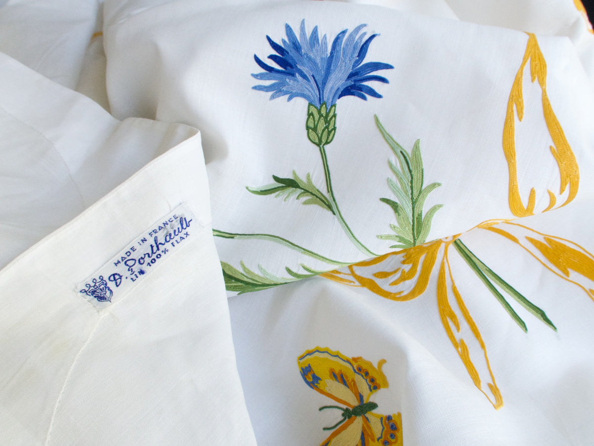 Butterflies &amp; Flowers Vintage D Porthault Beauvais Embroidery 77&quot; Round Tablecloth