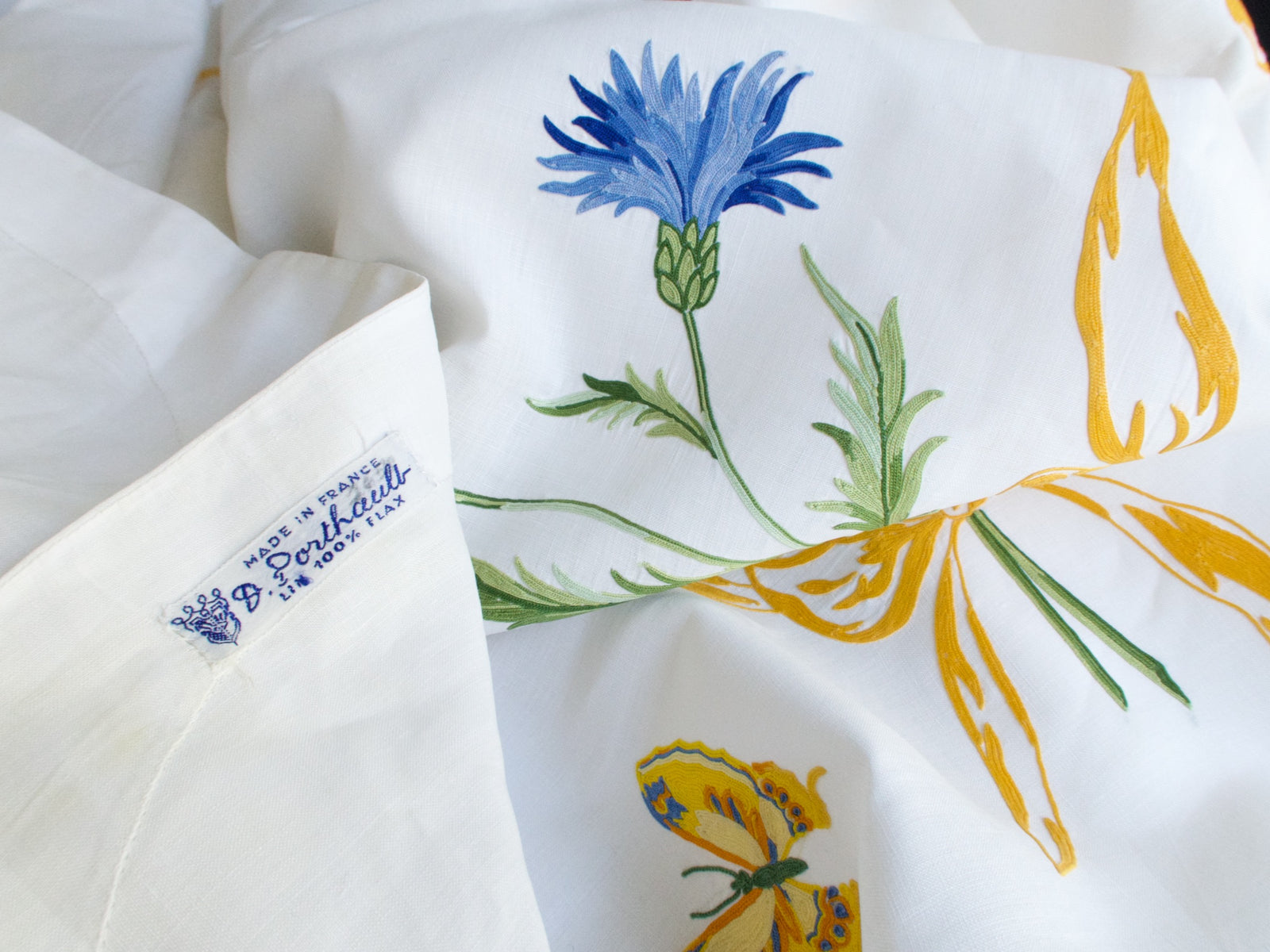 Butterflies & Flowers Vintage D Porthault Beauvais Embroidery 77" Round Tablecloth