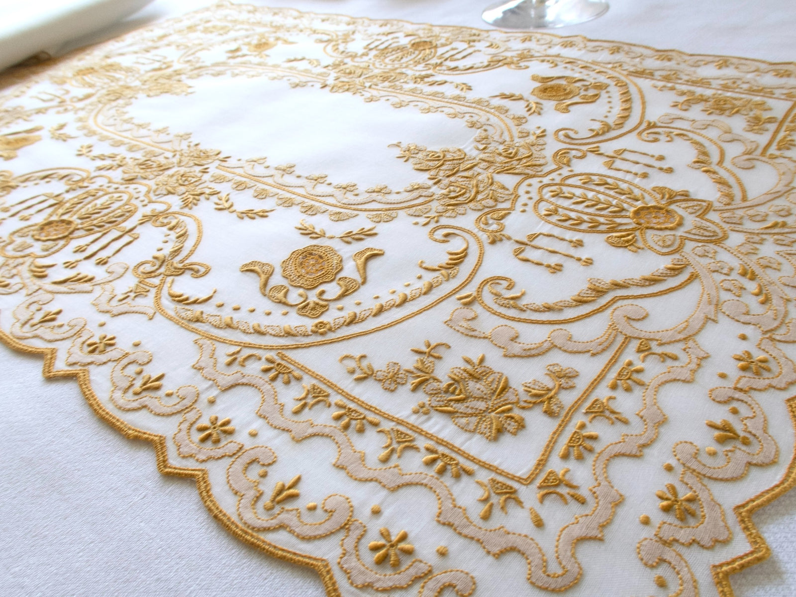 Richly Hand Embroidered 17pc Vintage Placemat Set for 8