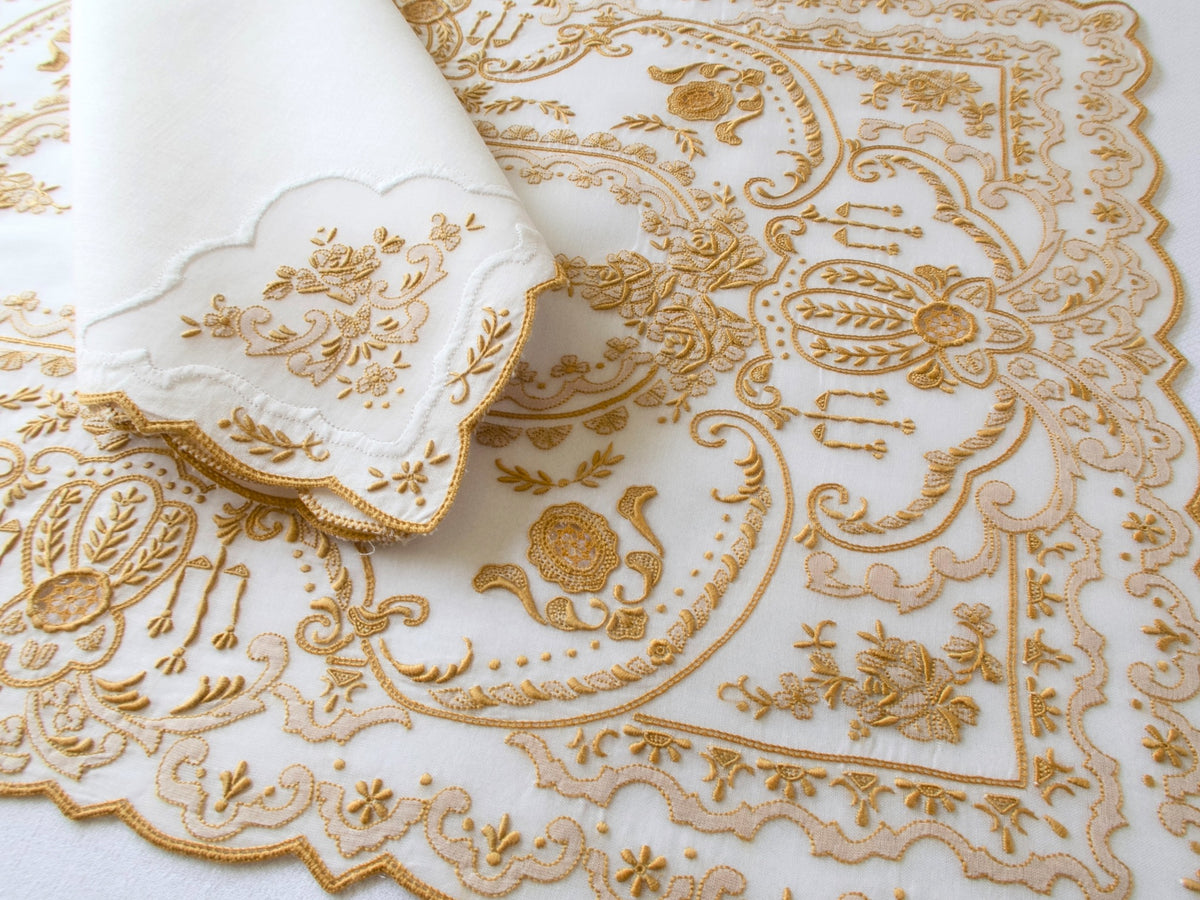 Richly Hand Embroidered 17pc Vintage Placemat Set for 8