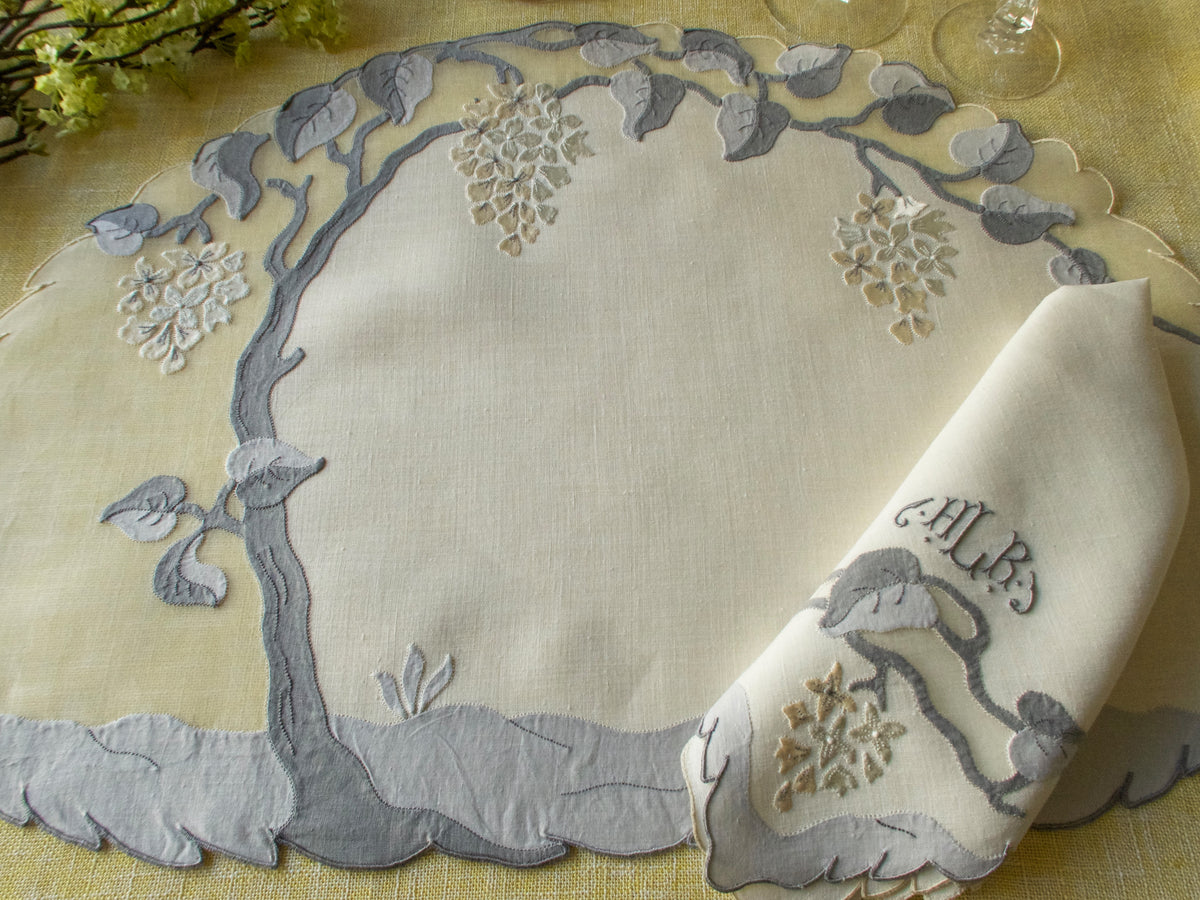 Wisteria Vintage Madeira Linen &amp; Organdy 16pc Placemat Set for 8