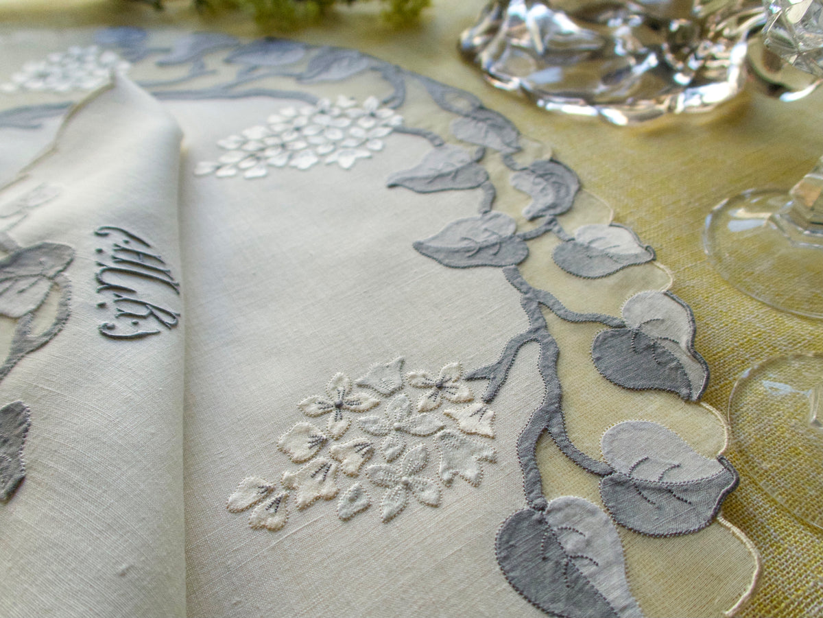 Wisteria Vintage Madeira Linen &amp; Organdy 16pc Placemat Set for 8
