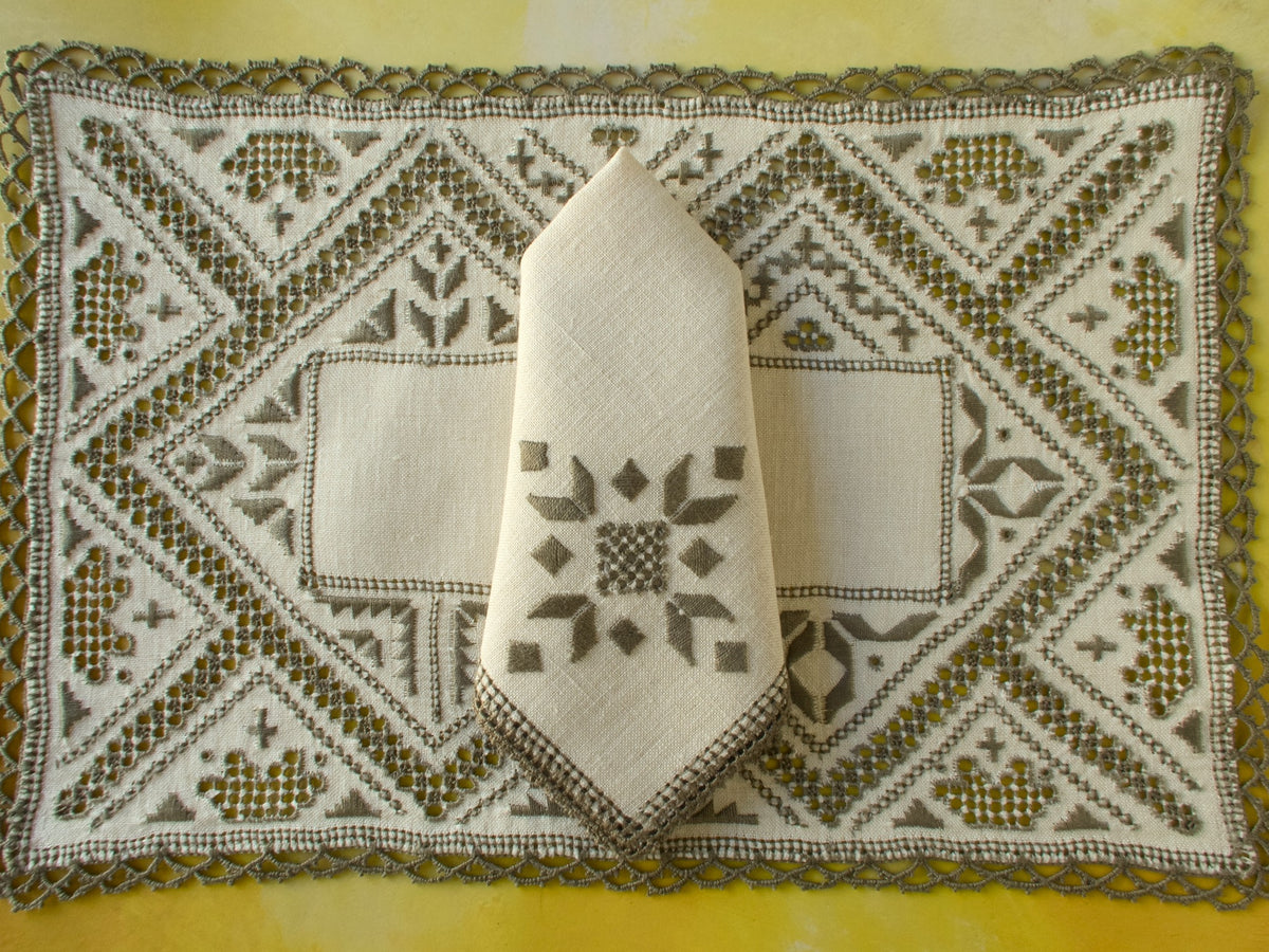 Genuine Vintage Lefkara Lace 8 pc Placemat Set for 4