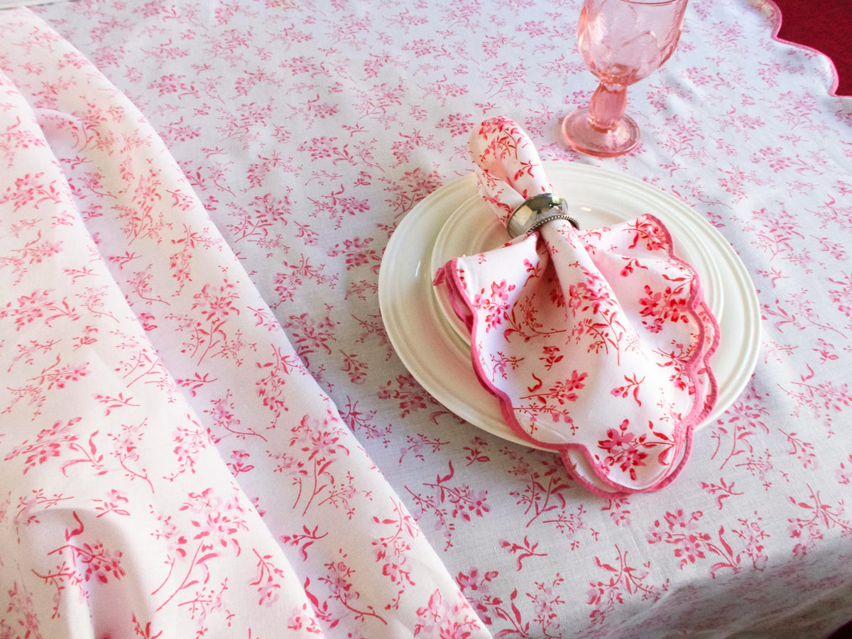 Vintage D Porthault Vintage Linen Tablecloth &amp; 12 Napkins - 70&quot; x 140&quot;