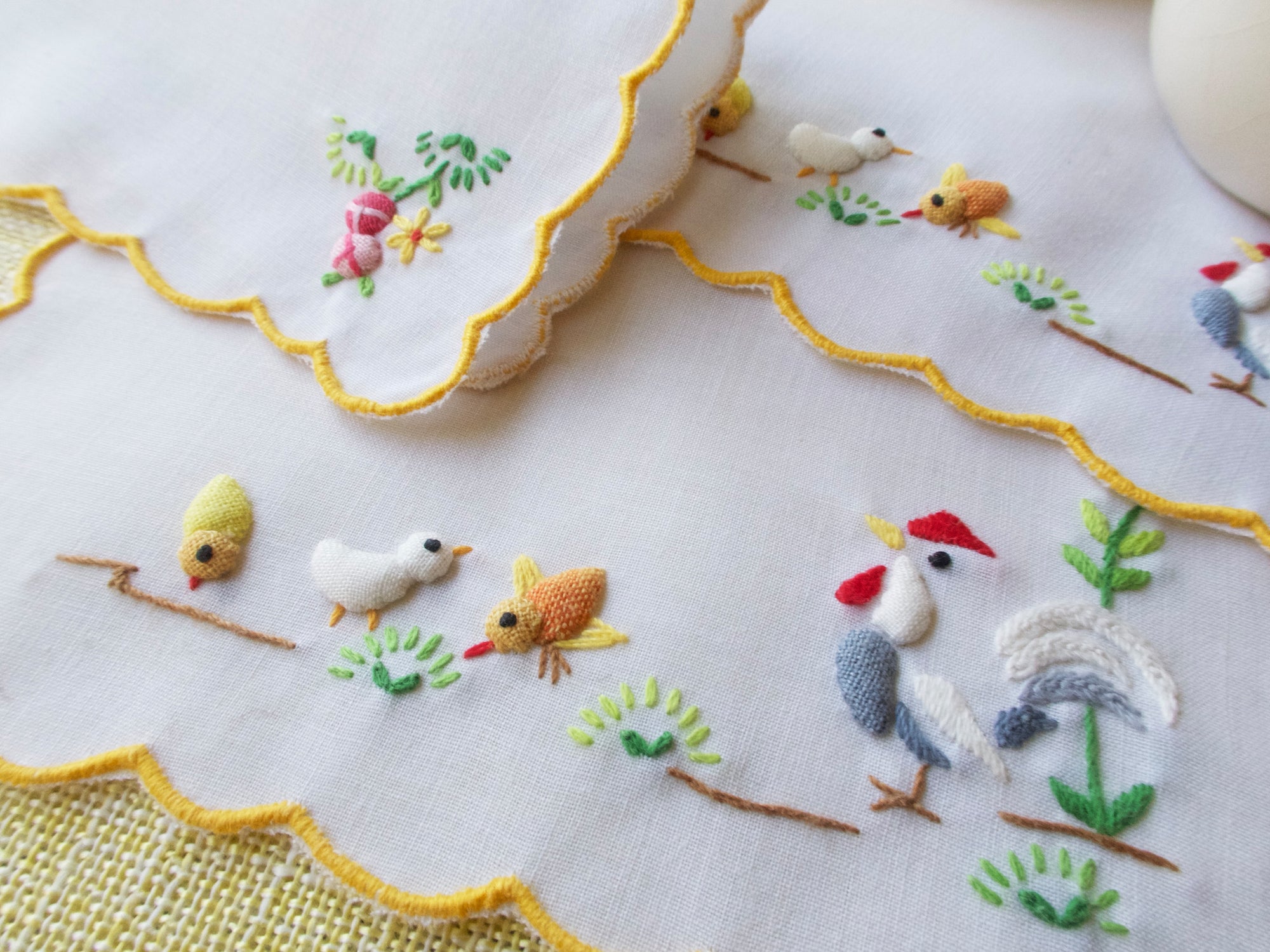 Baby Chicks Vintage Hand Embroidered Cocktail Napkins, Set of 6