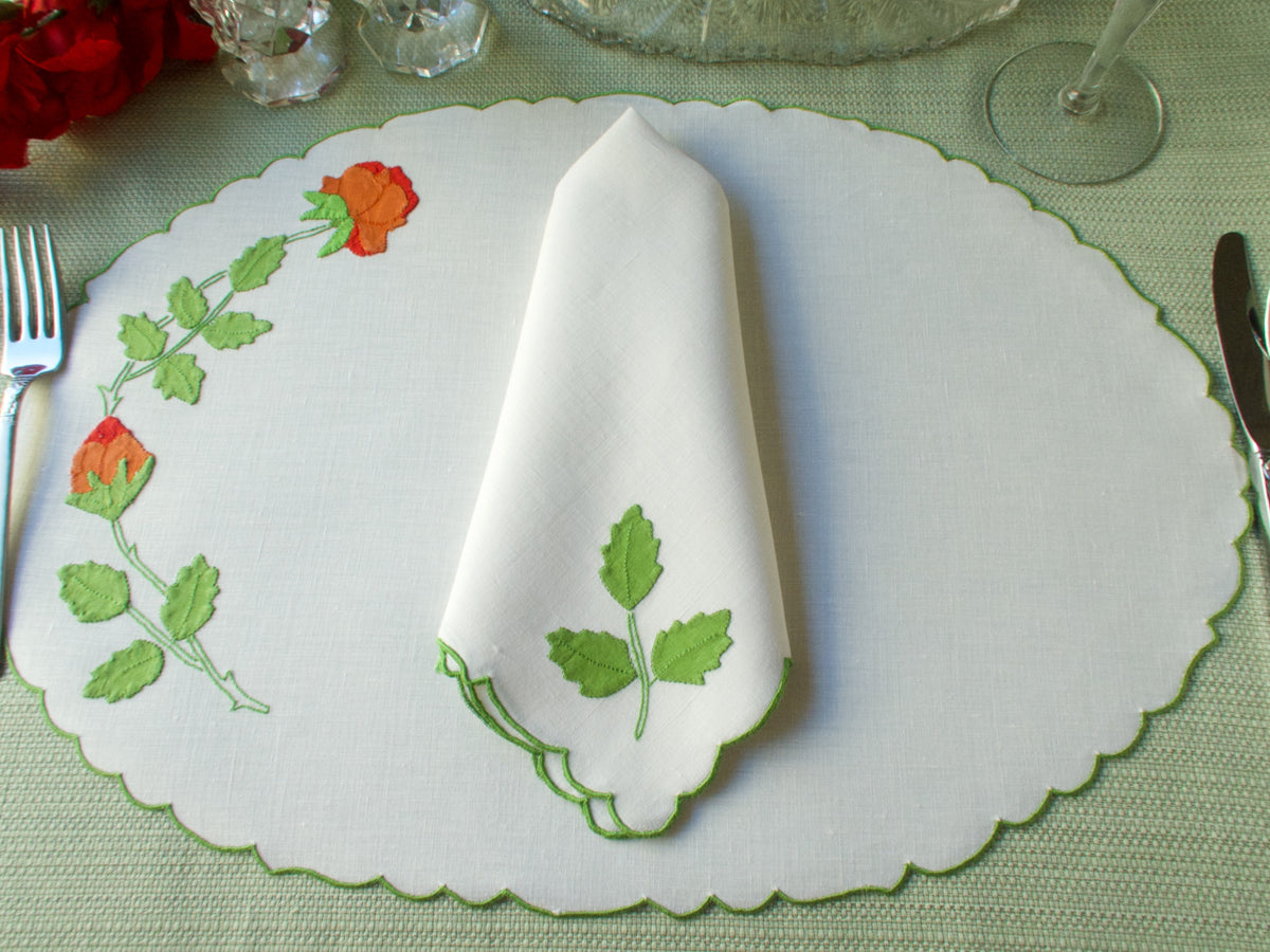 Roses Vintage Madeira Linen 8pc Placemat Set for 4