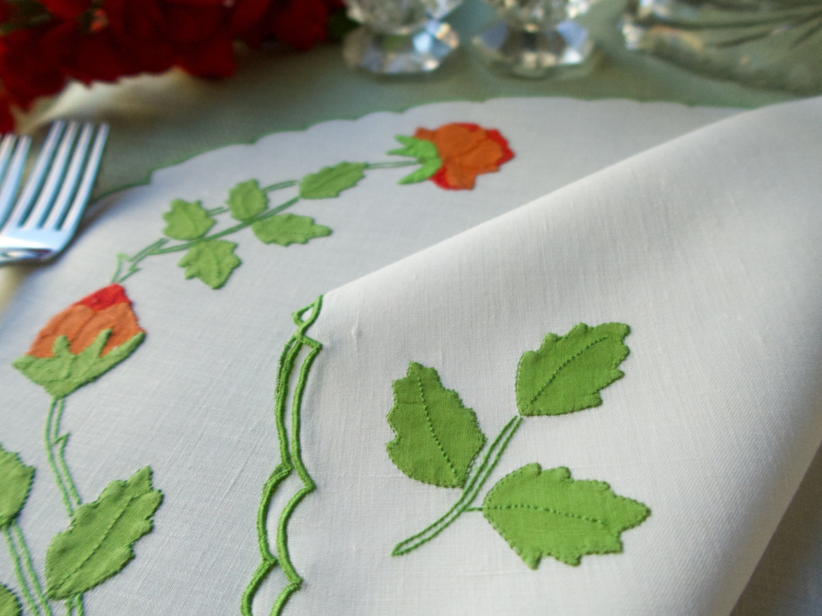 Roses Vintage Madeira Linen 8pc Placemat Set for 4