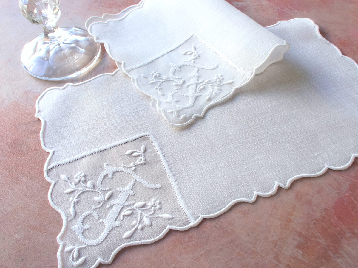 Vintage embroidered cocktail napkins with F monogram