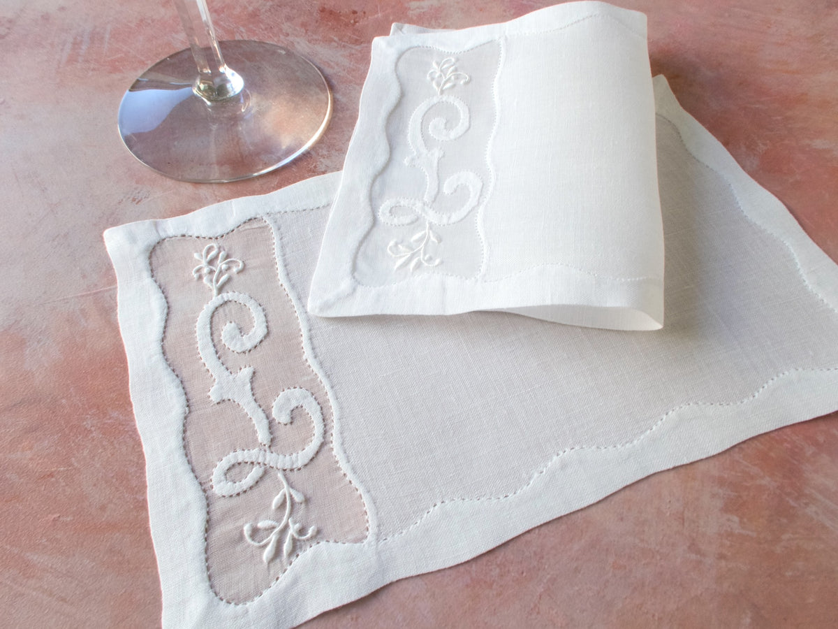 Vintage embroidered cocktail napkins with L monogram