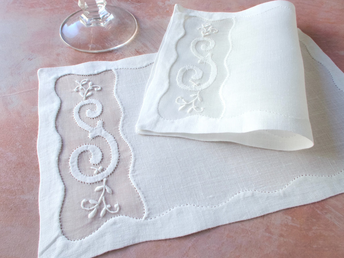 Vintage embroidered cocktail napkins with S monogram