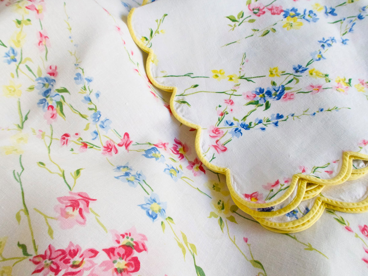 Vintage D Porthault Vintage Linen Tablecloth &amp; 12 Napkins - 100&quot; Round