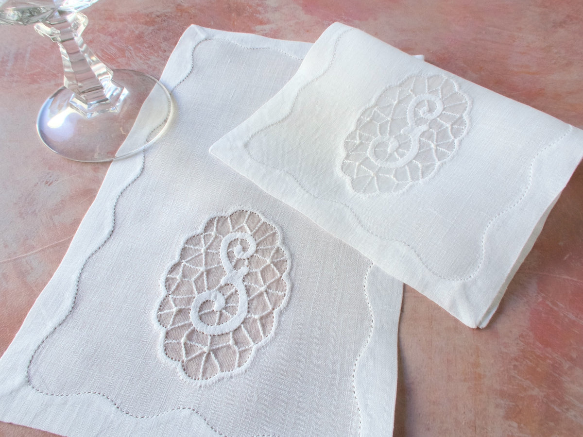Vintage embroidered cocktail napkins with S monogram
