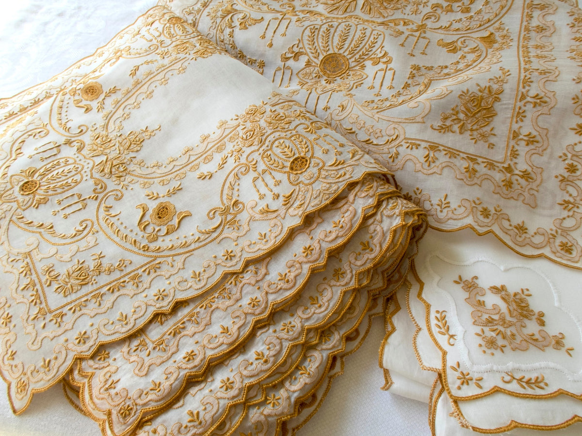 Richly Hand Embroidered 17pc Vintage Placemat Set for 8