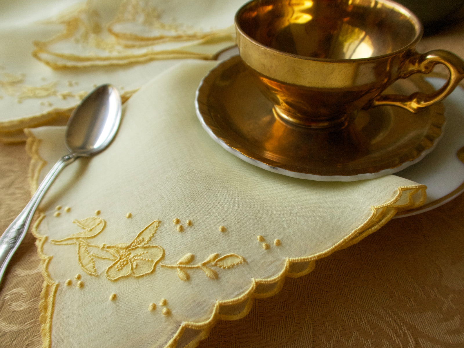 "Iris" Vintage Marghab Organdy Tea Napkins, Set of 12