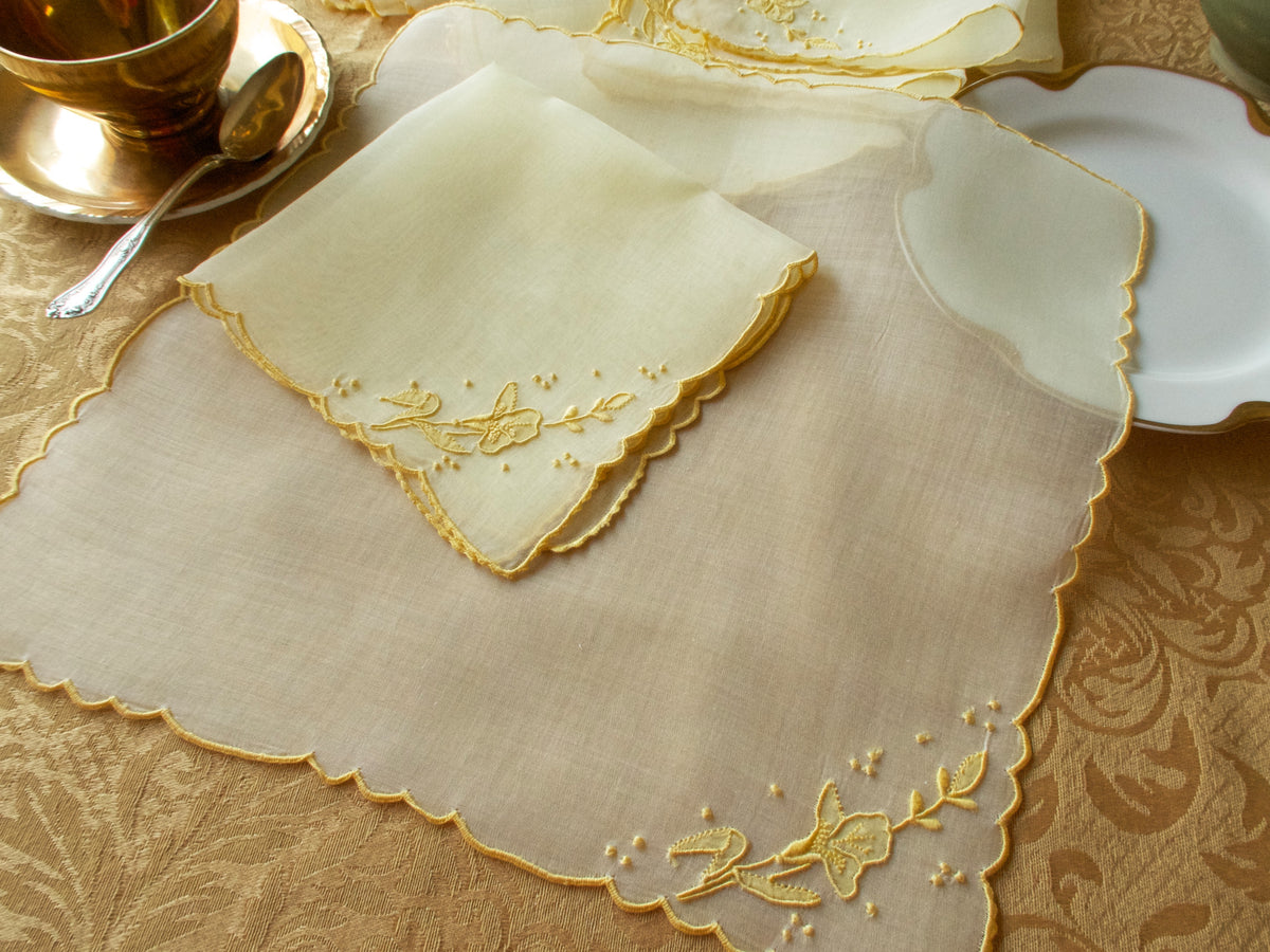&quot;Iris&quot; Vintage Marghab Organdy Tea Napkins, Set of 12
