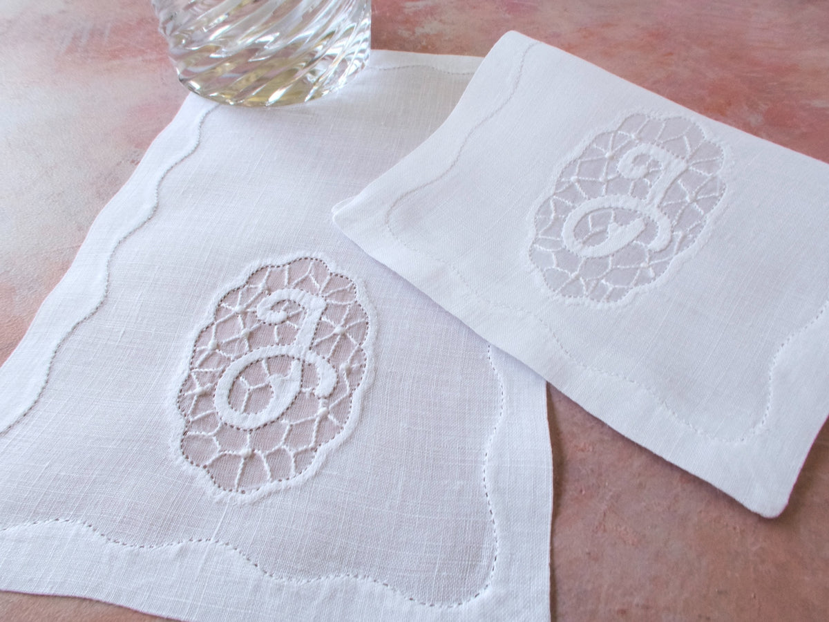 Vintage embroidered cocktail napkins with J monogram