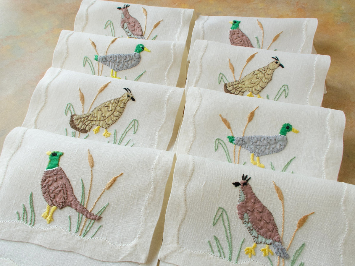 Sporting Birds  Vintage Madeira Cocktail Napkins, Set of 8