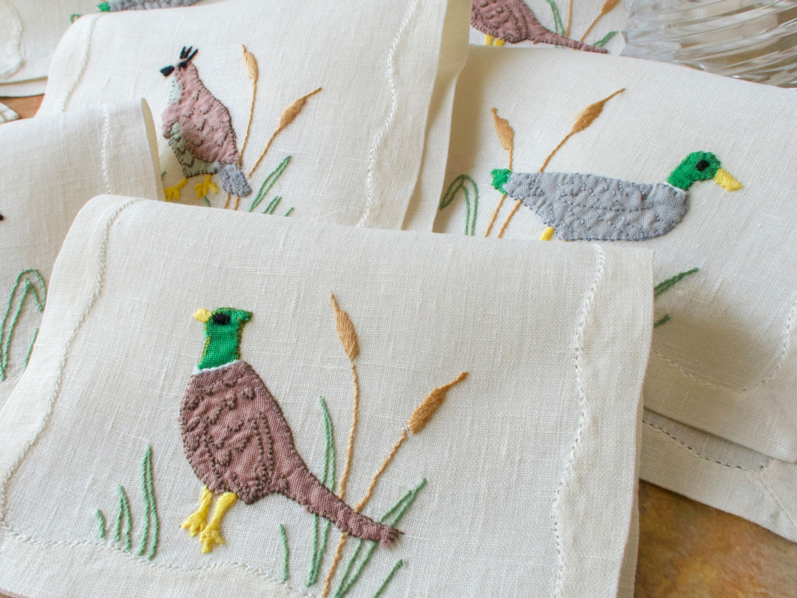 Sporting Birds  Vintage Madeira Cocktail Napkins, Set of 8