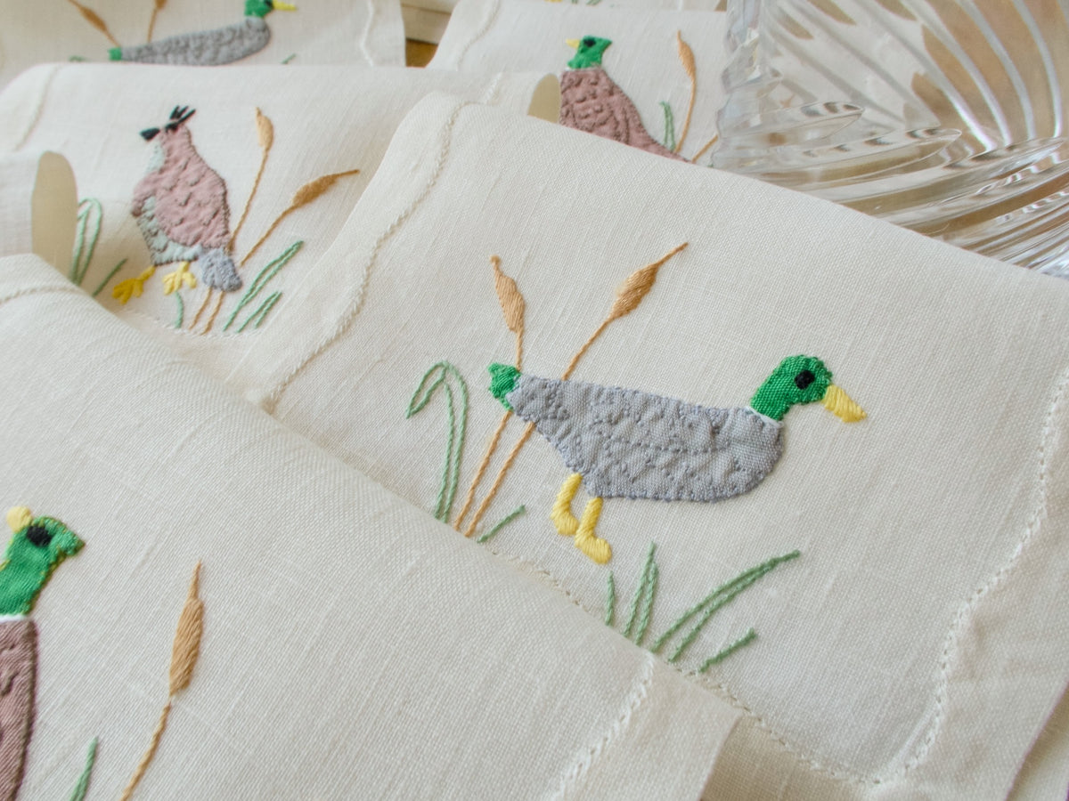 Sporting Birds  Vintage Madeira Cocktail Napkins, Set of 8