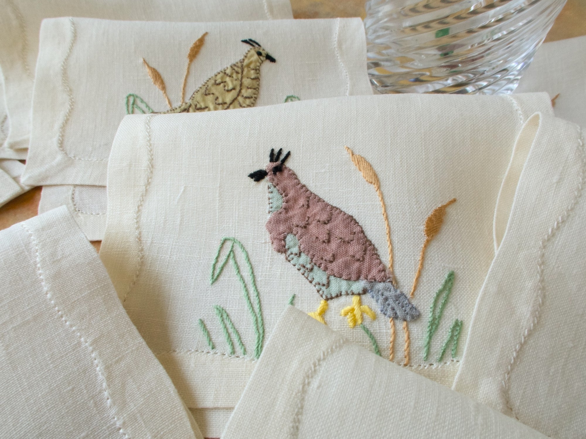 Sporting Birds  Vintage Madeira Cocktail Napkins, Set of 8