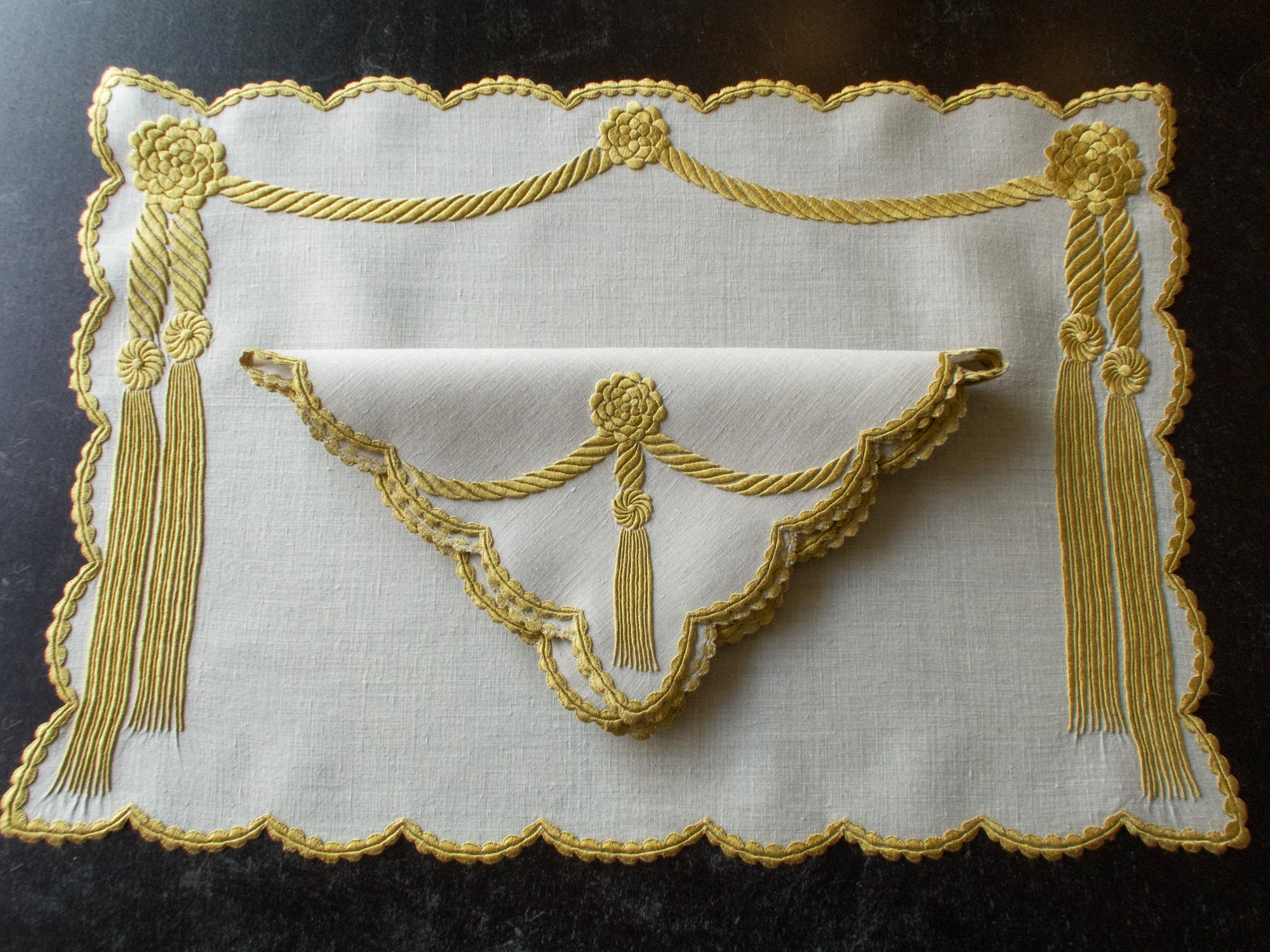 "Cord & Tassel" Vintage Marghab 24pc Placemat Set for 12