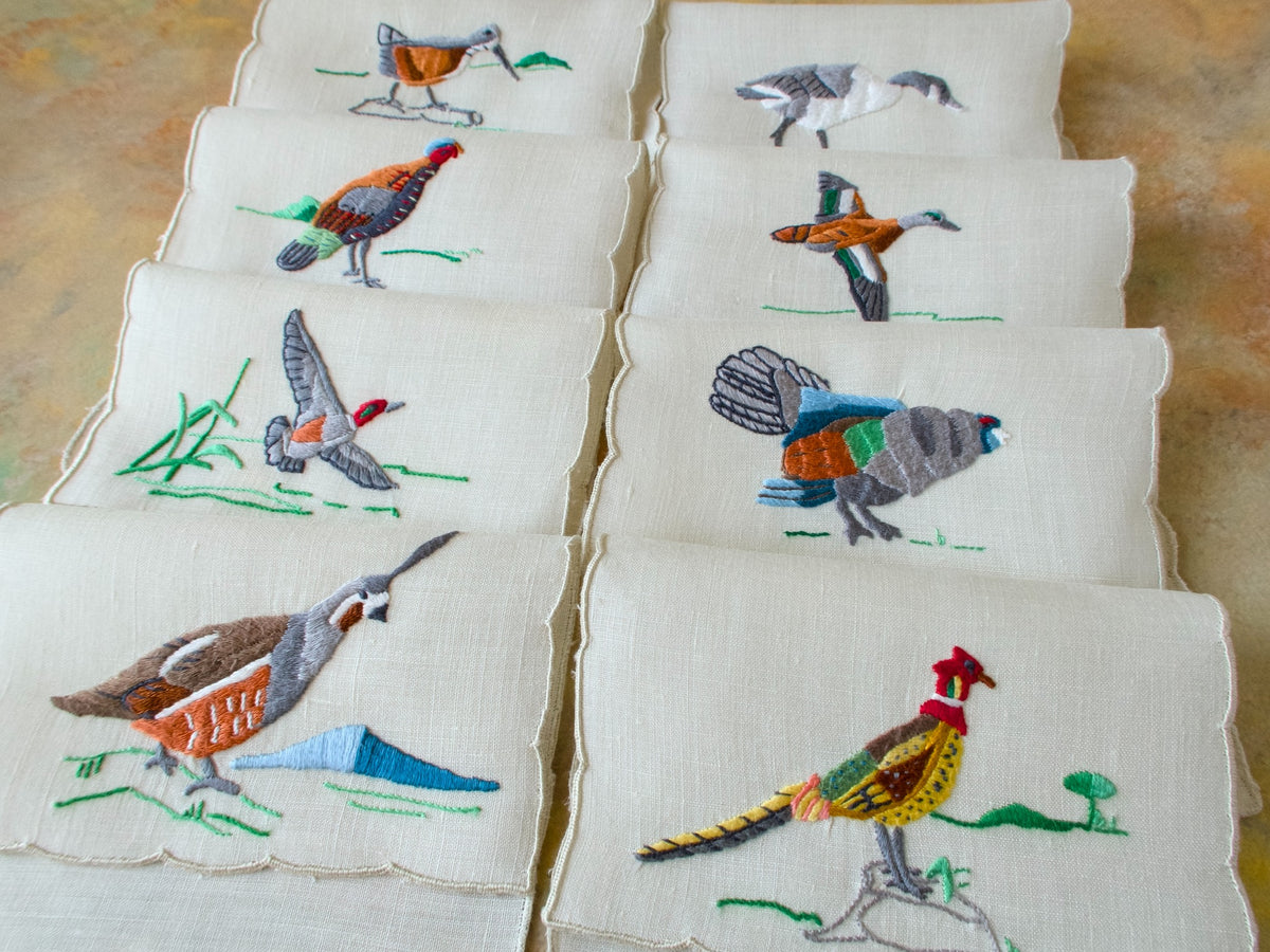 Colorful Gamebirds Vintage Madeira Cocktail Napkins, Set of 8