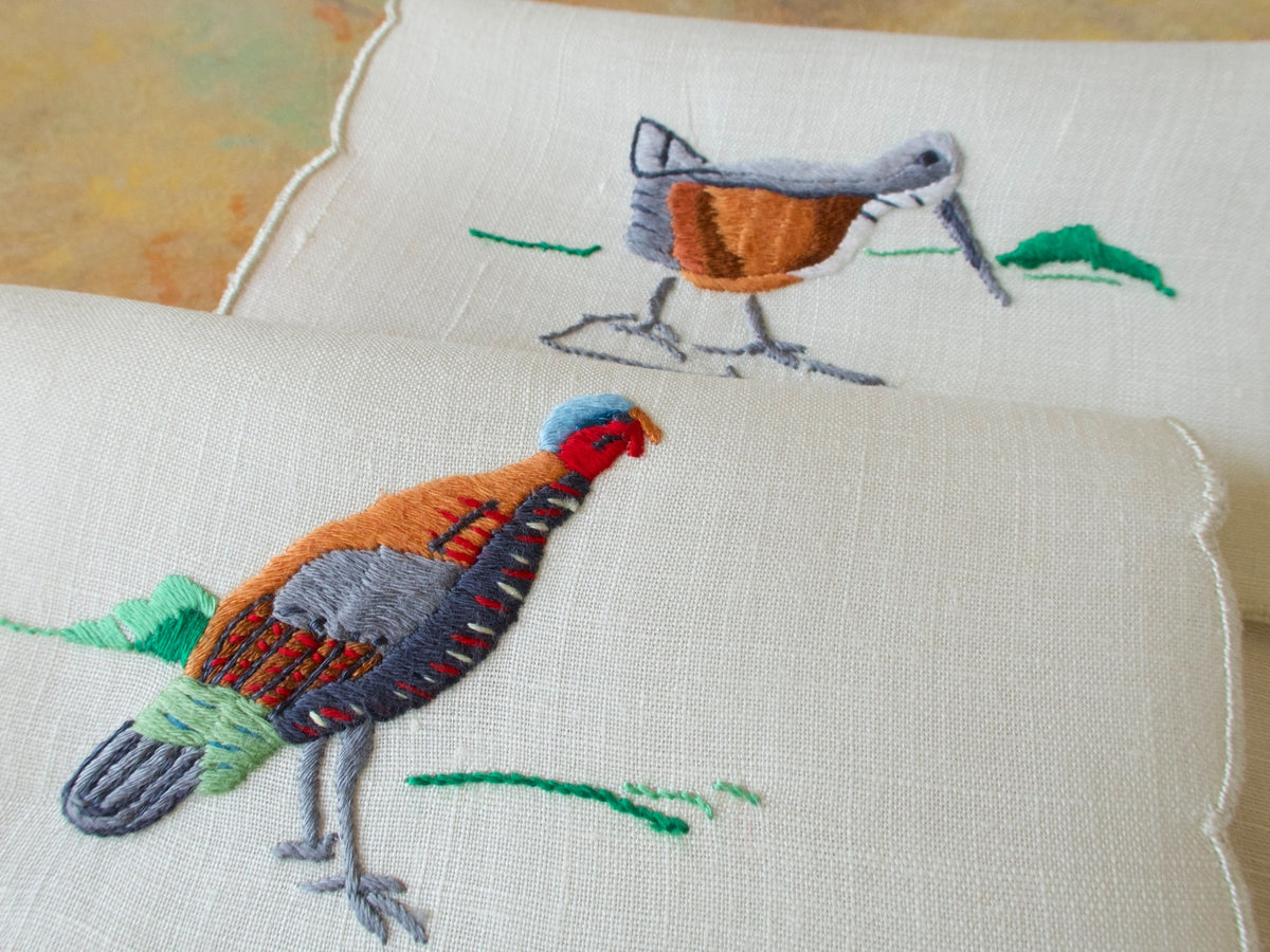 Colorful Gamebirds Vintage Madeira Cocktail Napkins, Set of 8