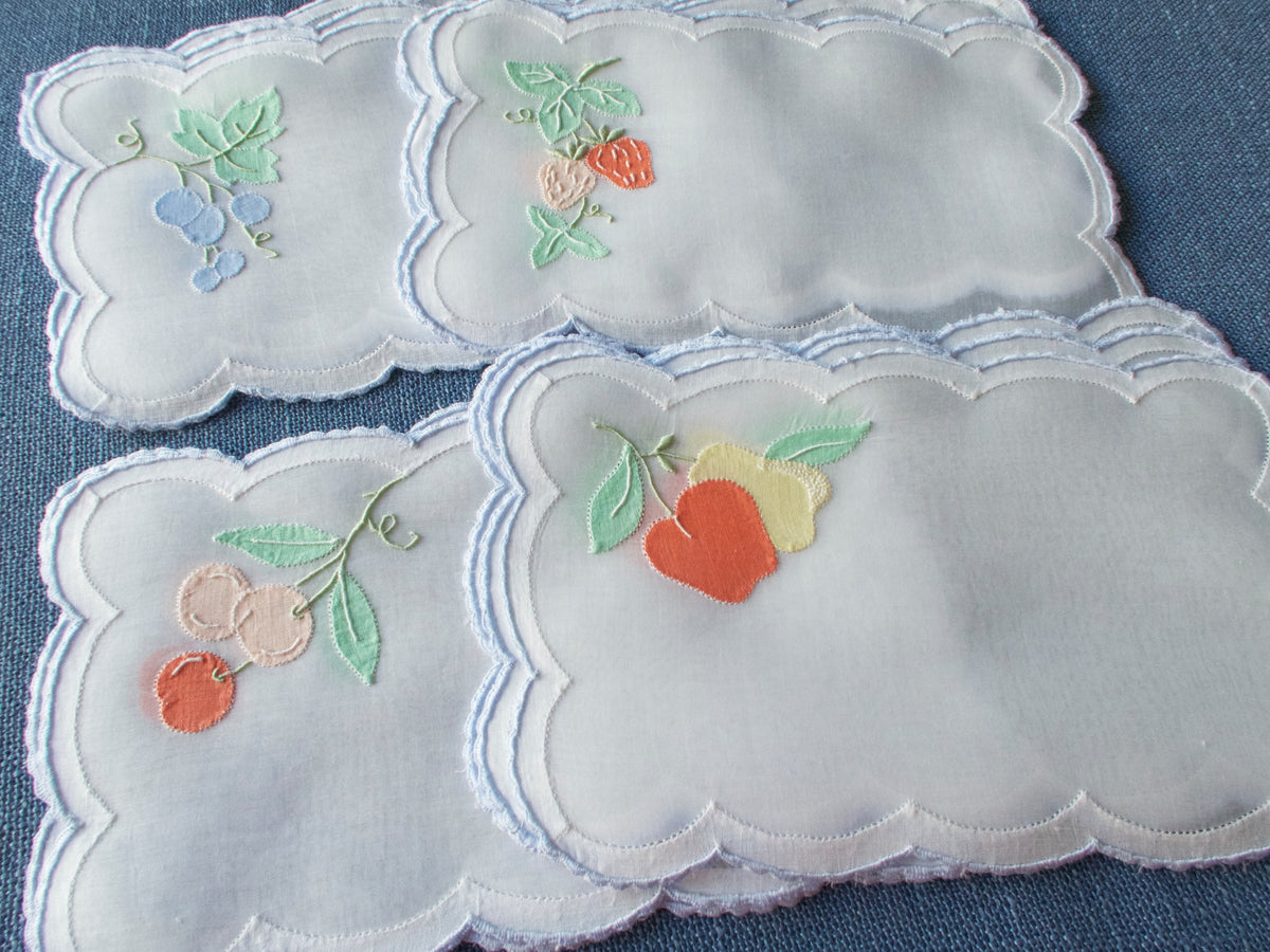 Colorful Fruit Vintage Madeira Organdy Cocktail Napkins, Set of 12