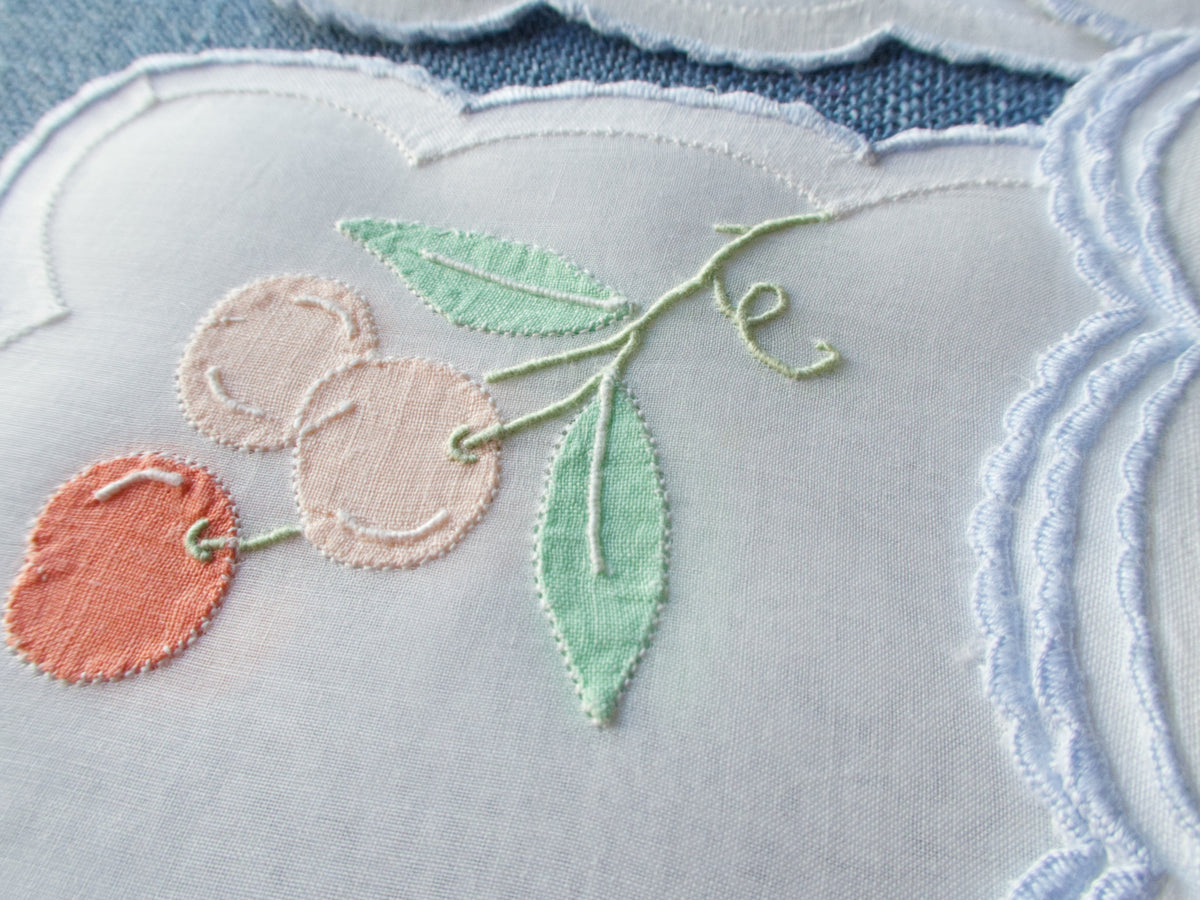 Colorful Fruit Vintage Madeira Organdy Cocktail Napkins, Set of 12