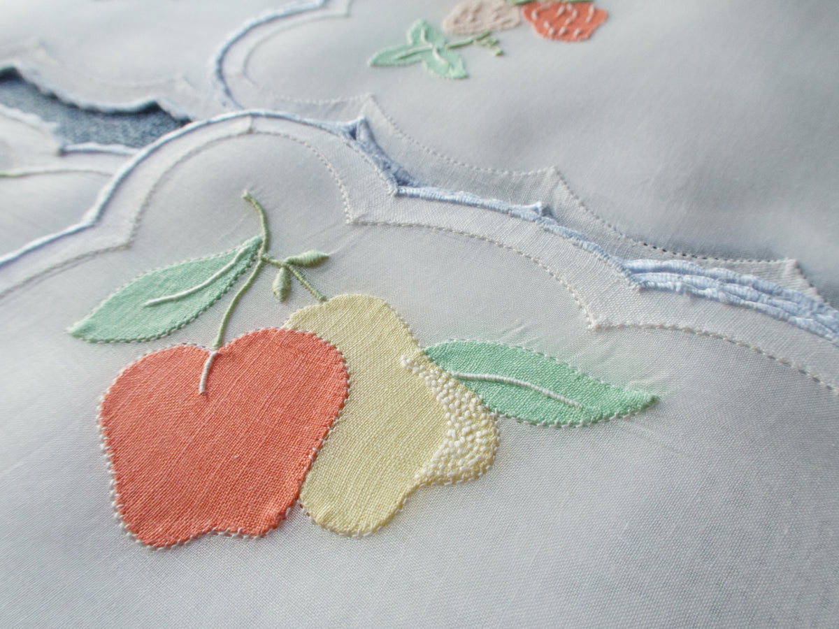 Colorful Fruit Vintage Madeira Organdy Cocktail Napkins, Set of 12