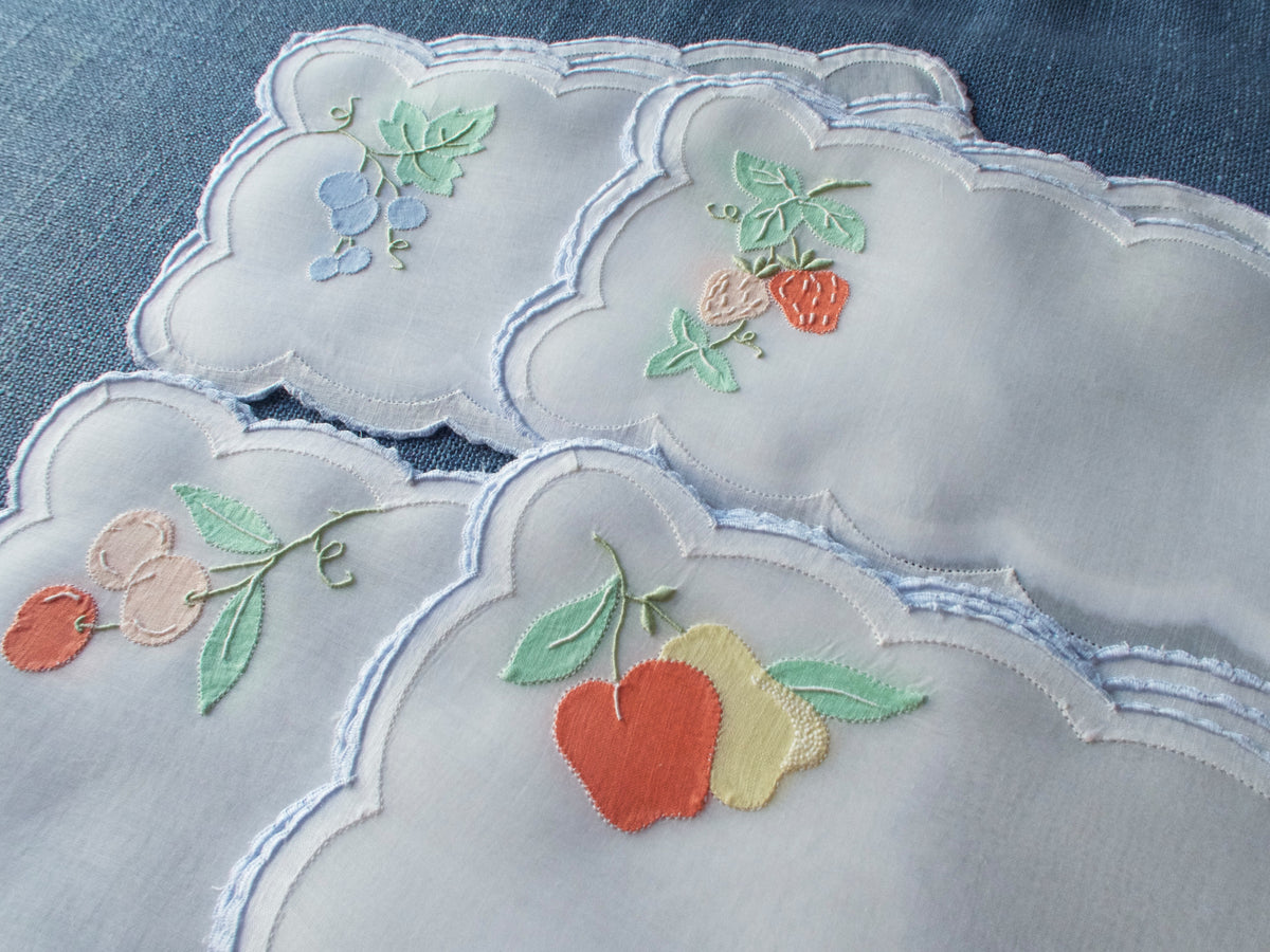 Colorful Fruit Vintage Madeira Organdy Cocktail Napkins, Set of 12