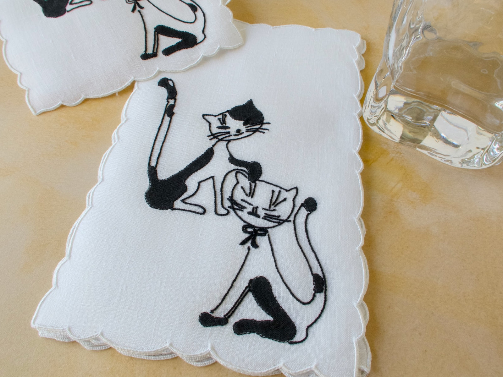 Cats in Black & White Vintage Madeira Cocktail Napkins, Set of 8