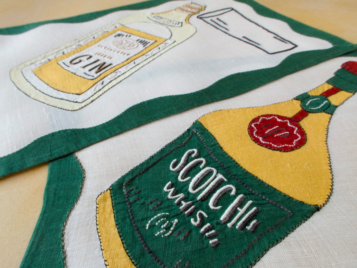Scotch &amp; Gin vintage Madeira linen cocktail napkins