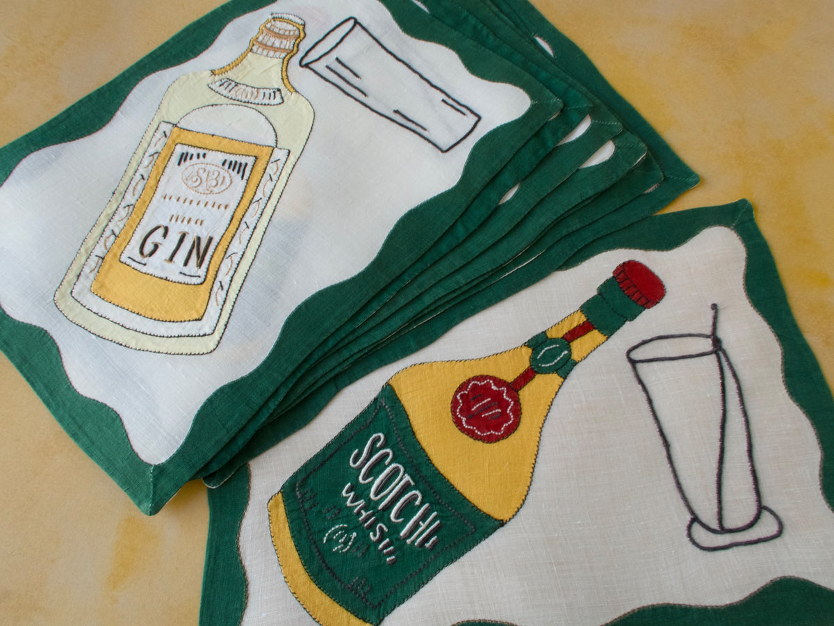 Scotch &amp; Gin vintage Madeira linen cocktail napkins