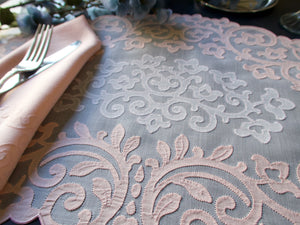 Pink Arabesques Vintage Hand Embroidered 16pc Placemat Set for 8