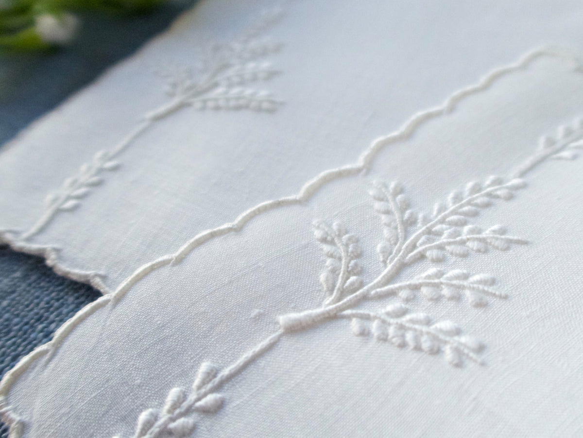 Leaves in Whitework Vintage Madeira Cocktail Napkins, Set of 6