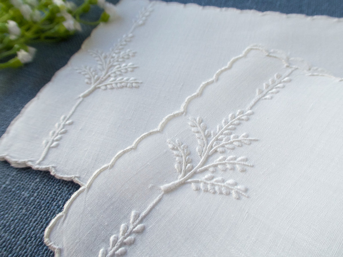 Leaves in Whitework Vintage Madeira Cocktail Napkins, Set of 6