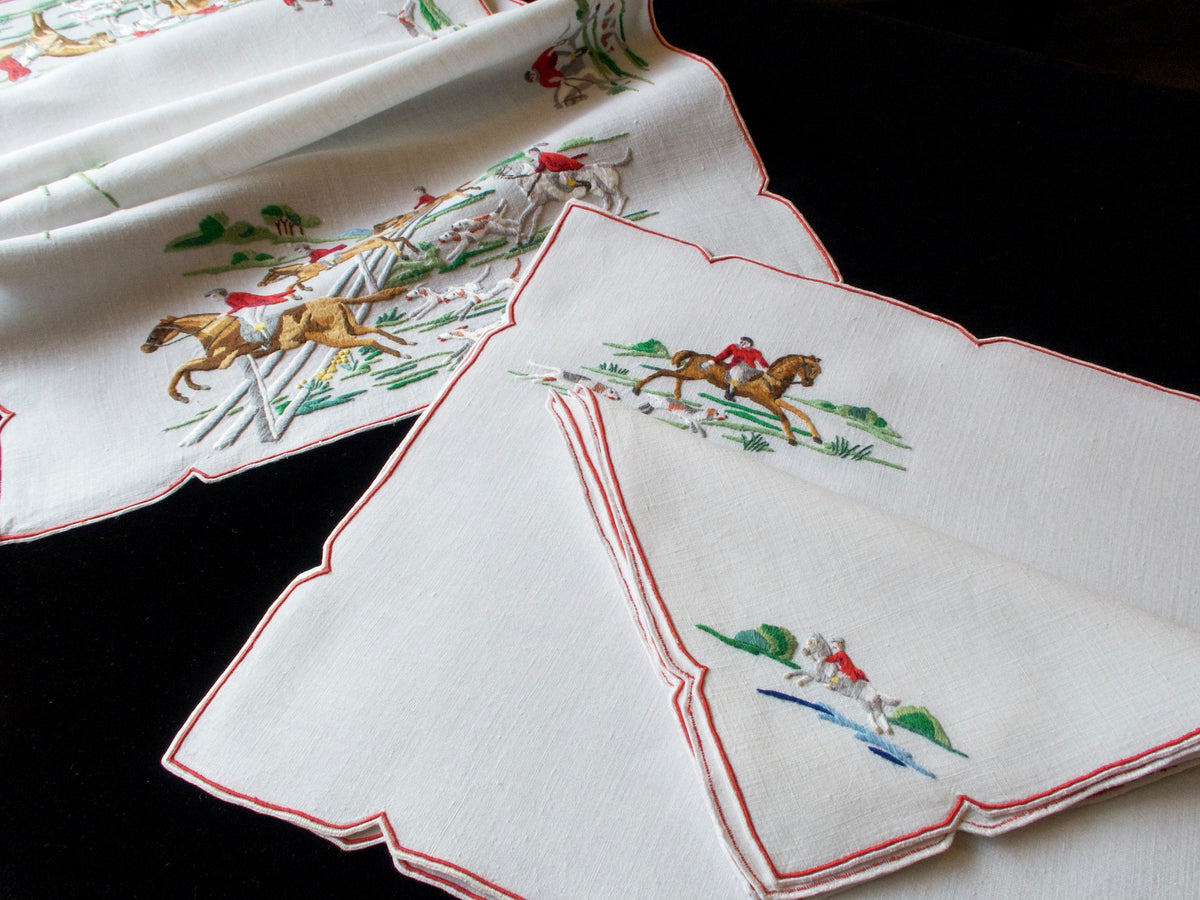 English Hunt Vintage Madeira Linen 17pc Placemat Set for 8