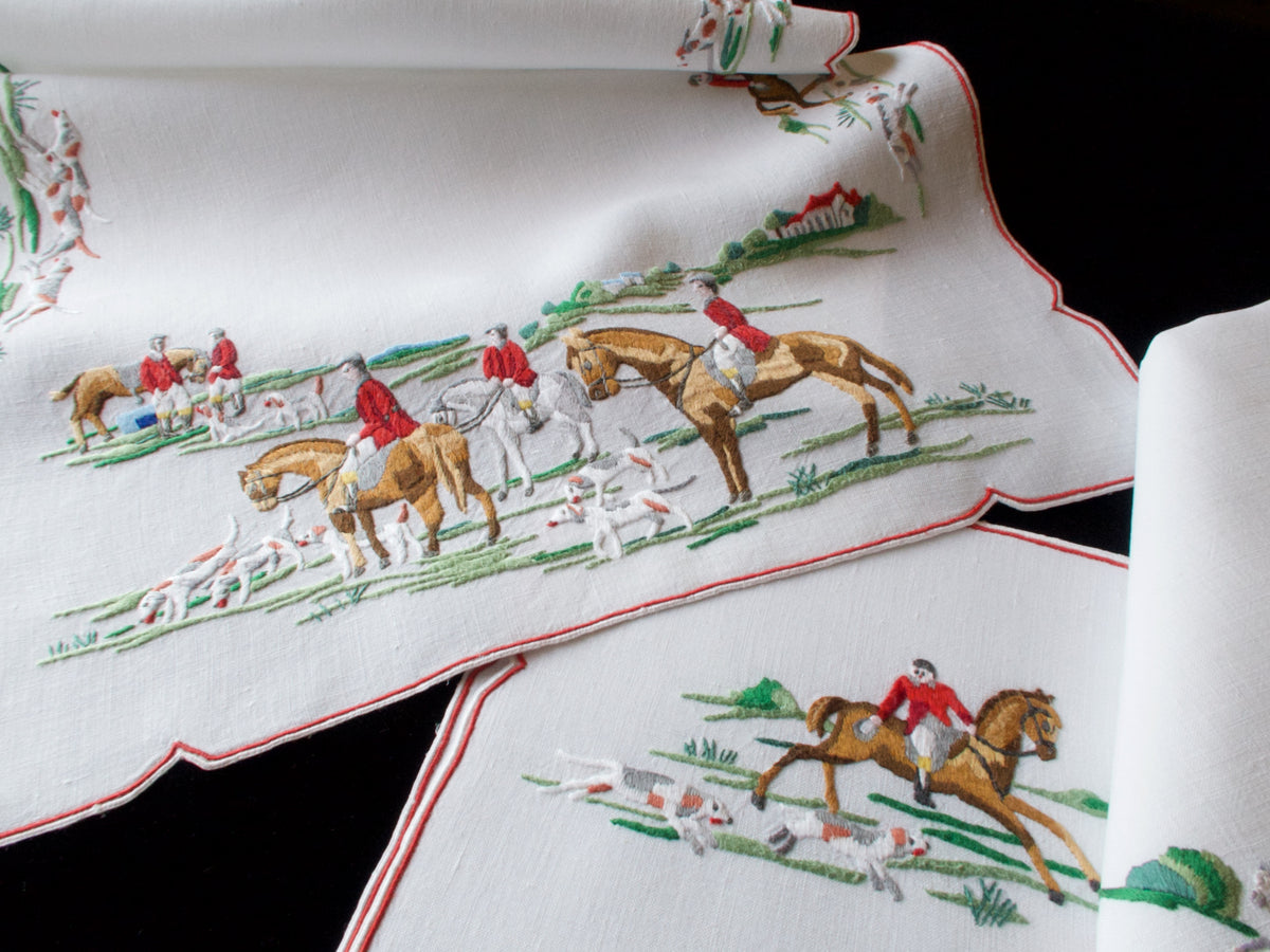 English Hunt Vintage Madeira Linen 17pc Placemat Set for 8