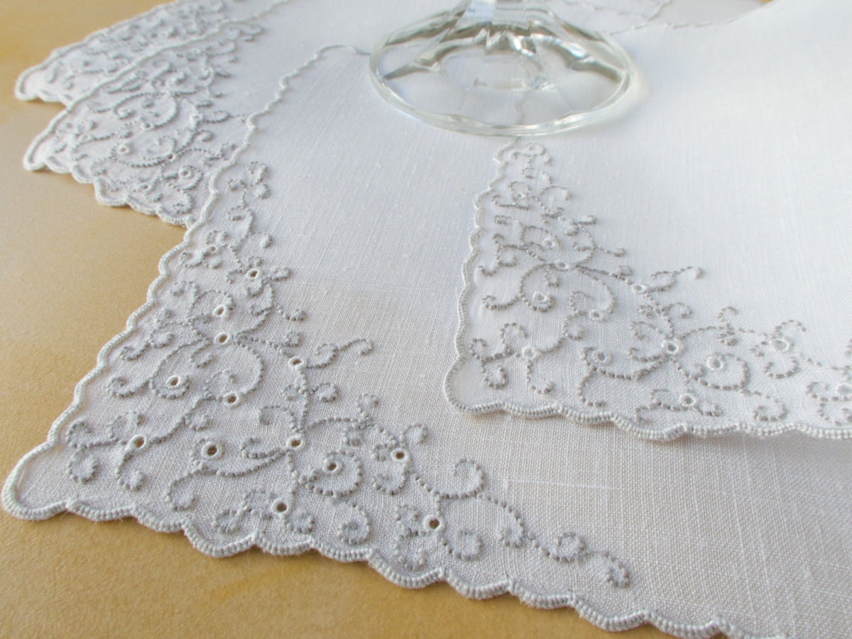 Marghab vintage linen embroidered cocktail napkins in the Thousand Eye pattern
